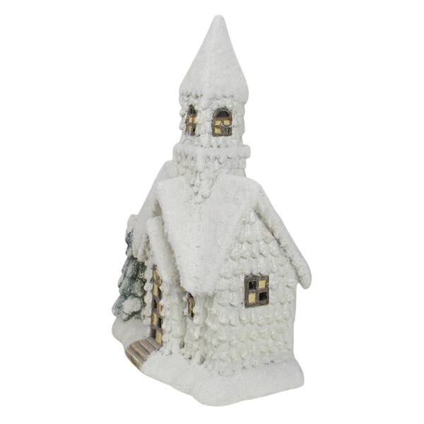 Musical LED Church With Rotating Tree White 19 x 9 Wood Holiday Figurine