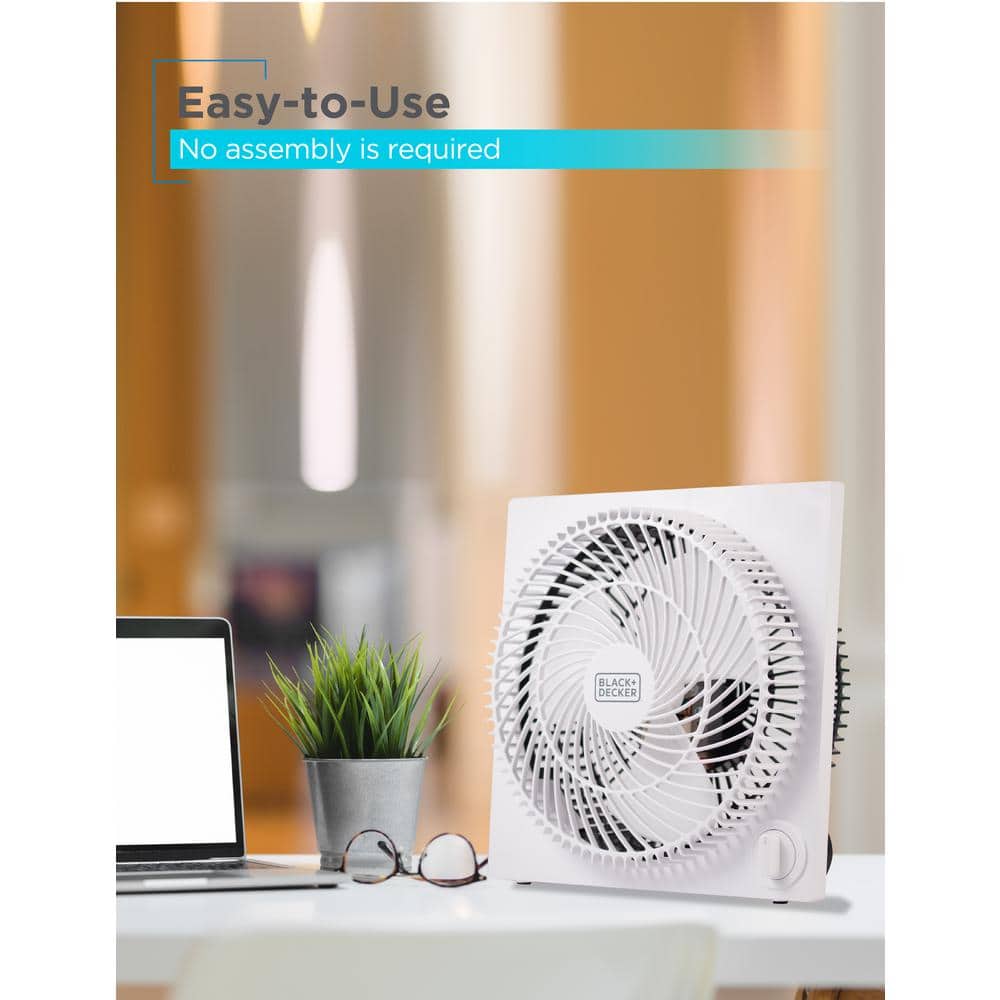 Sleek Frameless 9" White Box Fan with Remote Control, 3-Speed