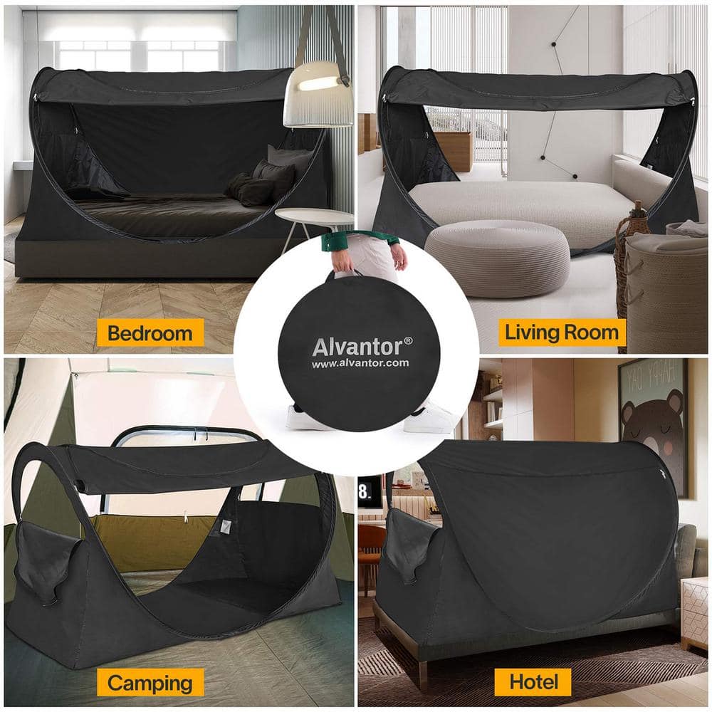 Charcoal Black Full Size Polyester Privacy Bed Tent