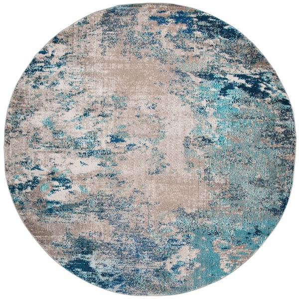 SAFAVIEH Madison Blue/Gray 10 ft. x 10 ft. Abstract Gradient Round Area Rug