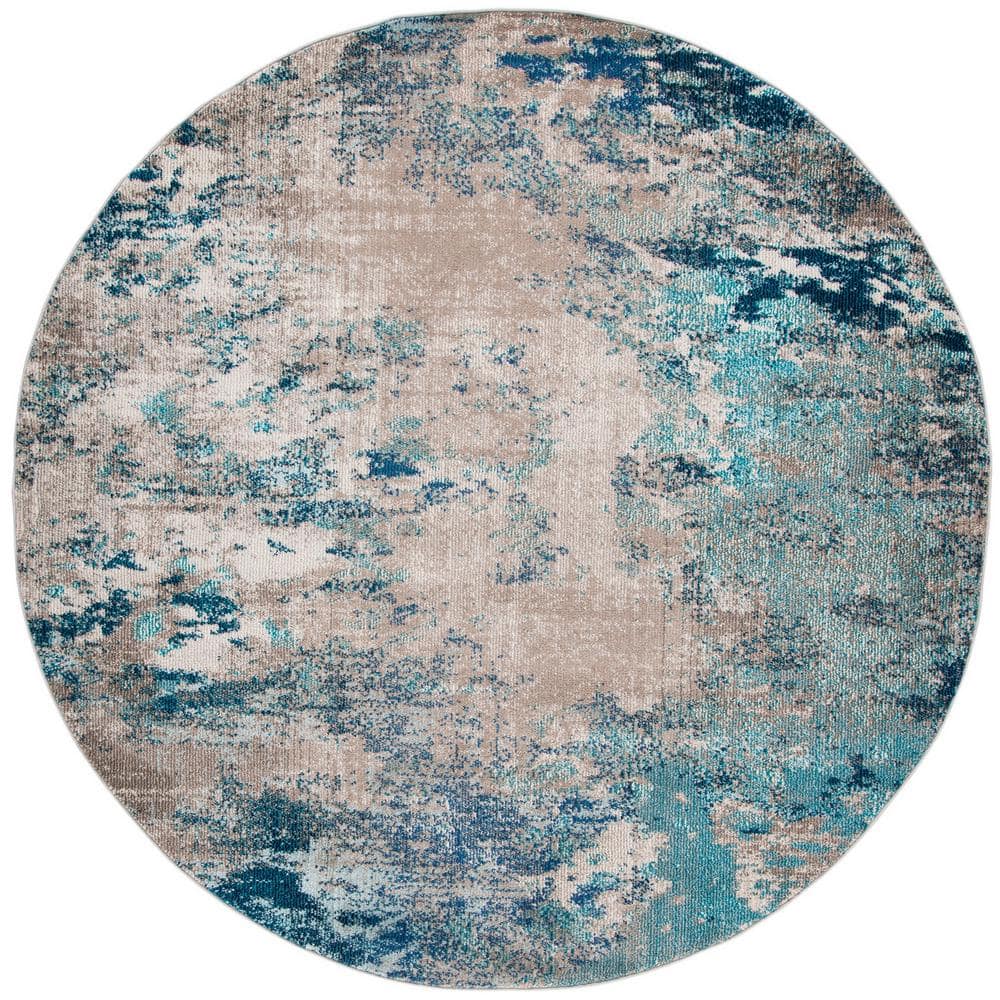 Safavieh Madison Blue and Grey Round Synthetic Area Rug