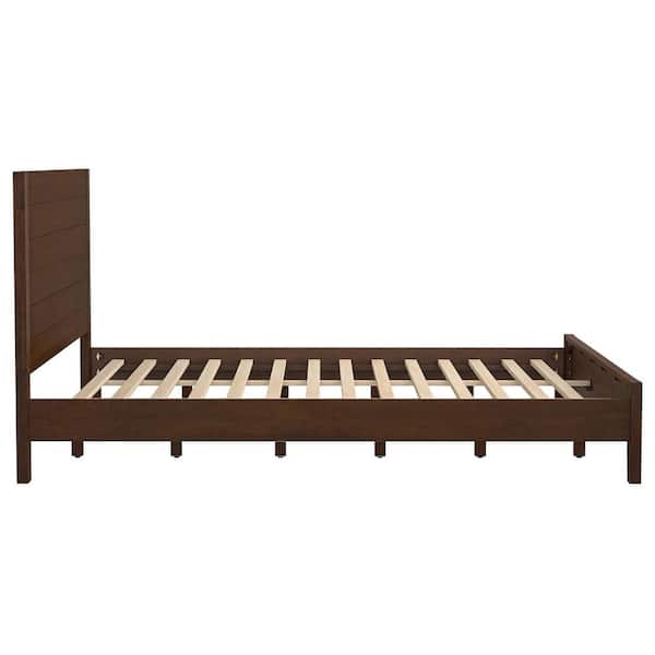 Lessio Dark Brown Mid-Century 13.7 in. Solid Wood Frame King Platform Bed with Wooden Slats, Headboard, Easy Assembly