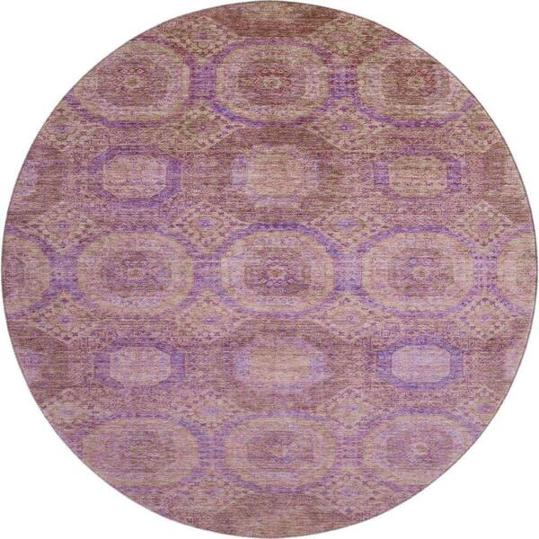 Mayfield Premium Machine Washable Abstract AMF1925 Blush 8 ft. x 8 ft. Round Rug