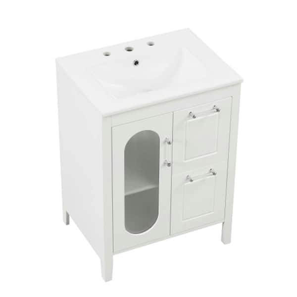 Unbranded 24 in. W x 18.3 in. D x 33.2 in. H Freestanding Bath Vanity with Sink in White with White Ceramic Top and 2-Drawers