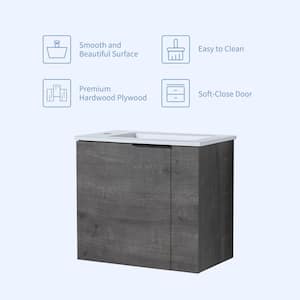 22.0 in. W x 13.0 in. D x 19.70 in. H Single Sink Wall Mount Bath Vanity in Gray with White Ceramic Top