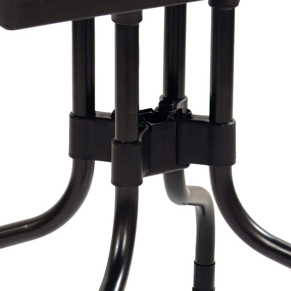 Black Square Polypropylene Top Outdoor Dining Table with Curved Iron Legs
