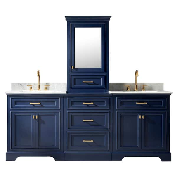 Design Element Milano 96 In W X 22 In D Bath Vanity In Blue With Carrara Marble Vanity Top In White With White Basin Ml 96mc Blu The Home Depot