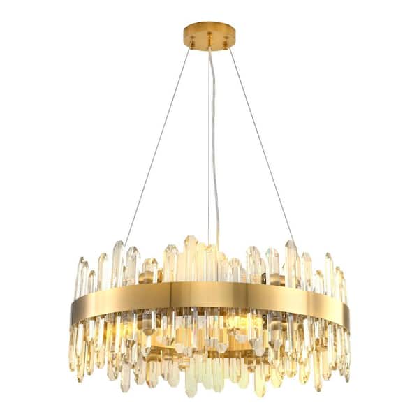 23.62 in. 12-Light Luxury Chandelier, Gold Modern Round Crystal Chandelier, Modern 2-Tiers K9 Crystal Chandelier Foyer