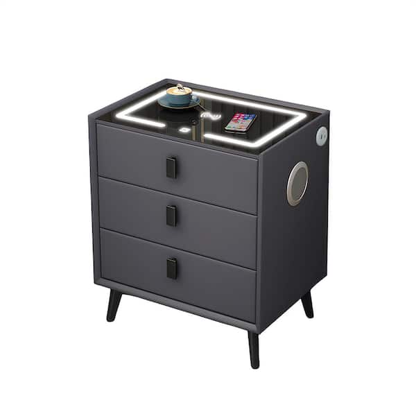 anpport Dark Gray 3-Drawer 19.70 in. W Nightstand with Wireless Charging Station, USB Charging Ports and Bluetooth Audio