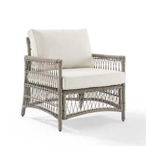Thatcher Driftwood Wicker Outdoor Lounge Chair with Creme Cushions
