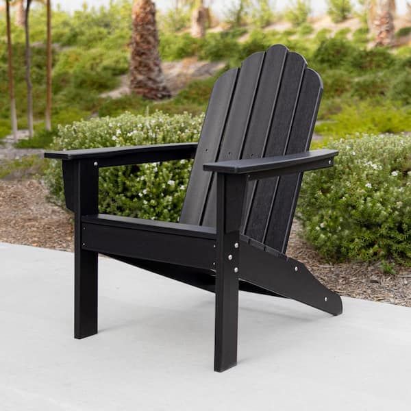 LuXeo Marina Black Plastic Outdoor Patio Adirondack Chair LUX-1519-BLK ...