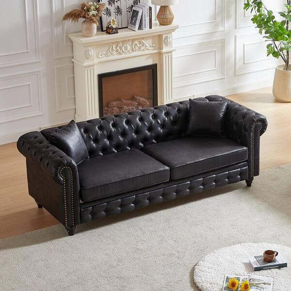 85.5 in. W Polyester 3-Seats Loveseat, Wood and Tech Fabric Sofa with Foam Cushions in Black