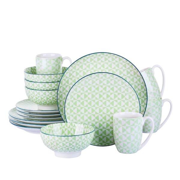 vancasso 16-Piece Patterned Green Porcelain Dinnerware Set (Service for 4)