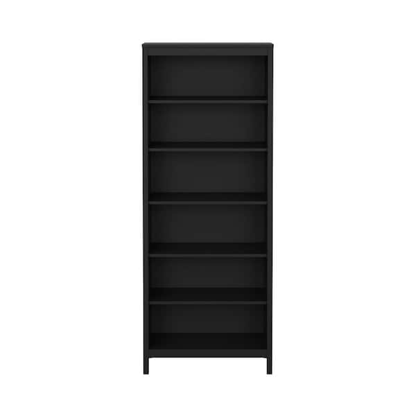 Madrid 78 in. Tall Black Matte Engineered Wood 6 Shelf Adjustable Bookcase