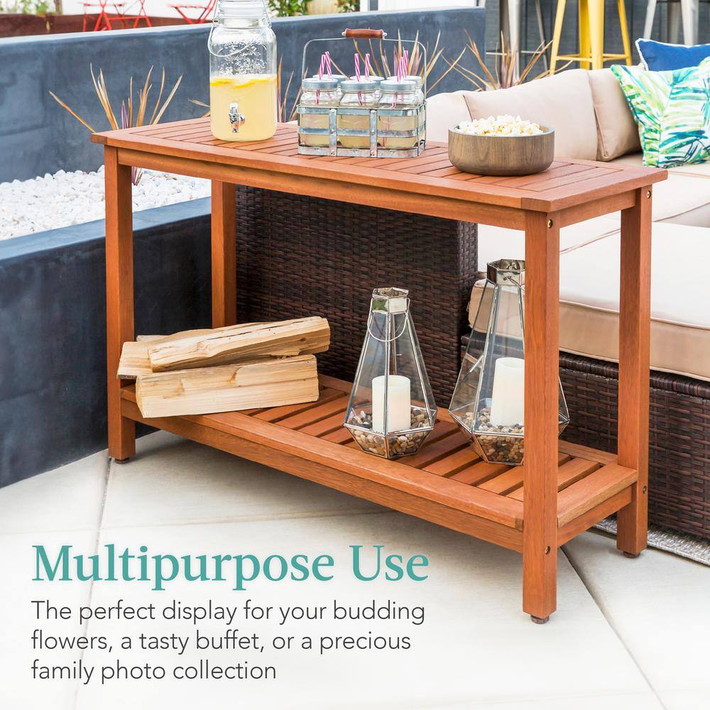 48in Natural Eucalyptus Wood Console Table with Shelves