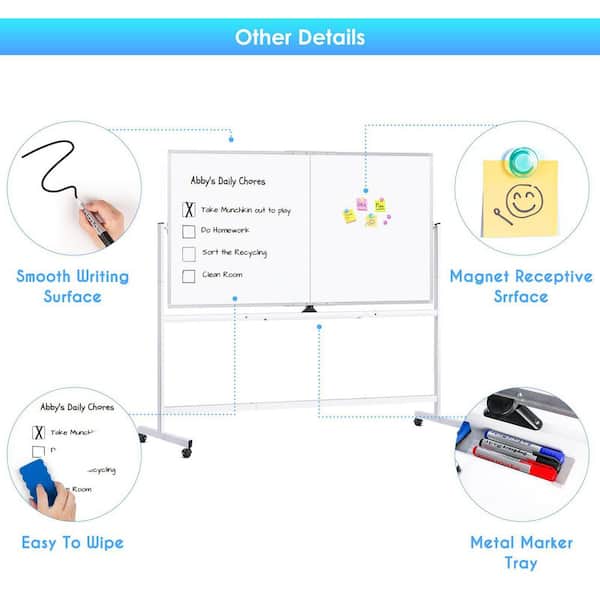 Rolling Bulletin Boards, 72x48 Large Double-Sided White Board Dry Erase on Wheels, Giant White Board Standing