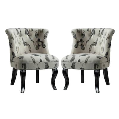 Bella Grey Comfy Side Chair with Tufted Back (Set of 2)