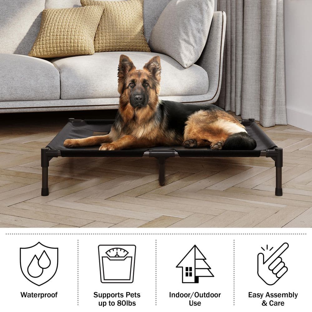 Large Black Elevated Waterproof Outdoor Dog Bed