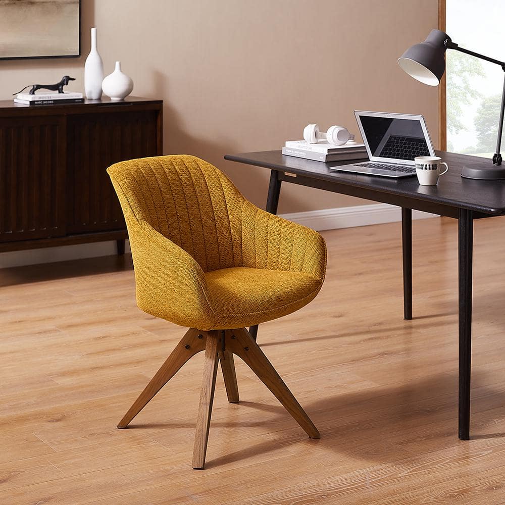 Mid-Century Modern Yellow Swivel Accent Chair with Beech Wood Legs