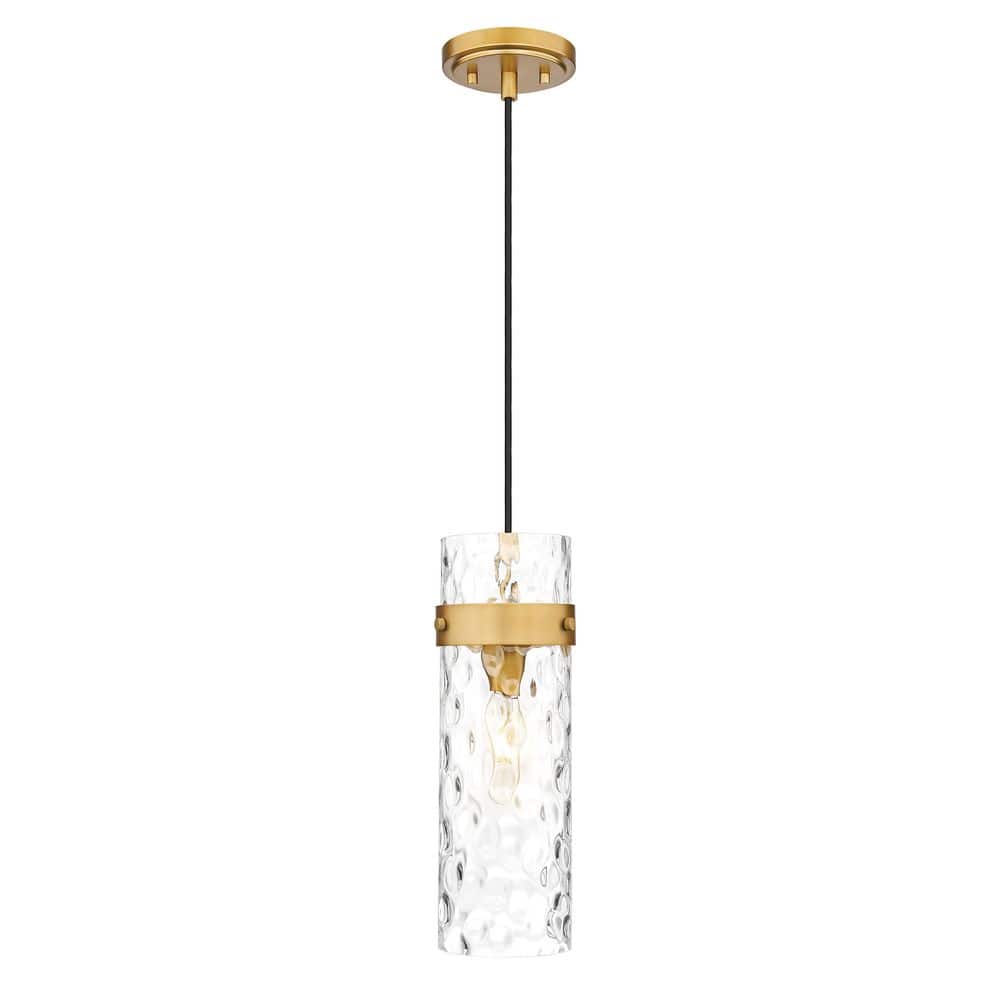 Fontaine 5.75 in. Rubbed Brass 1 Light Pendant with Clear Water Glass Shade