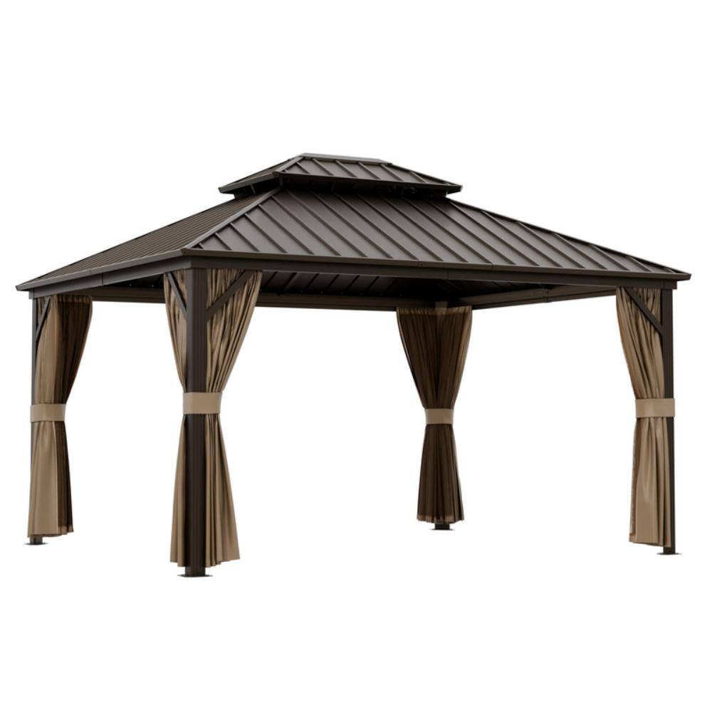 12'x14' Hardtop Gazebo, Aluminum Frame & Galvanized Steel Double Roof, Outdoor Aluminum Gazebo with Netting & Curtains price history on PriceWatchPro