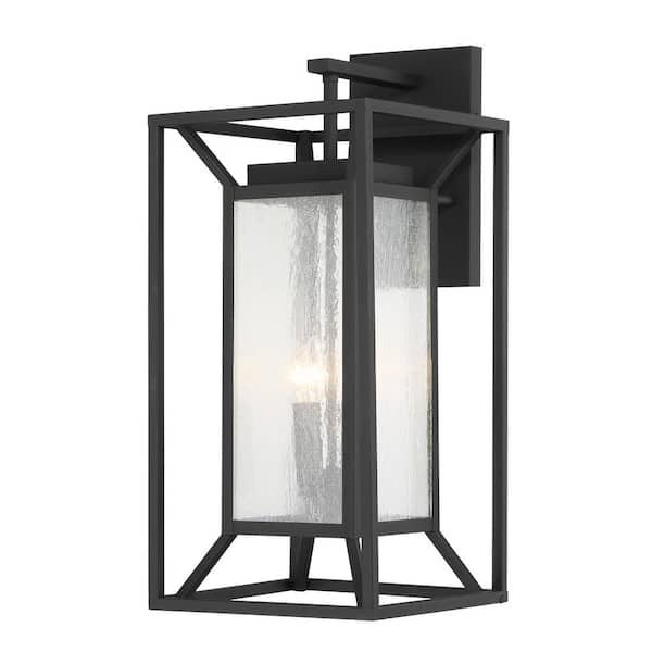 Minka Lavery Harbor View 4-Light Sand Black Outdoor Wall Lantern Sconce with Clear Seeded Glass