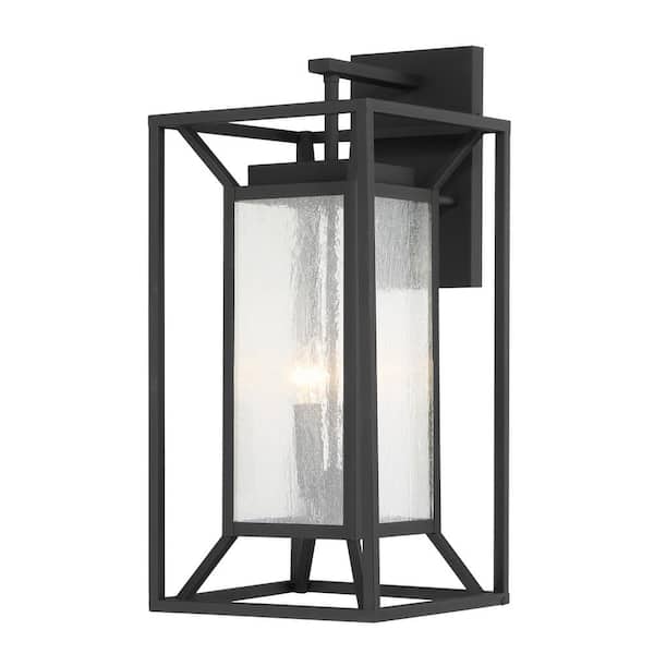 Harbor View 4-Light Sand Black Outdoor Wall Lantern Sconce with Clear Seeded Glass