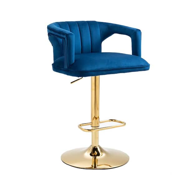 Huluwat 42 in. Navy Low Back Metal Material Height Adjustable Bar Stool with Footrest and Foam Seat