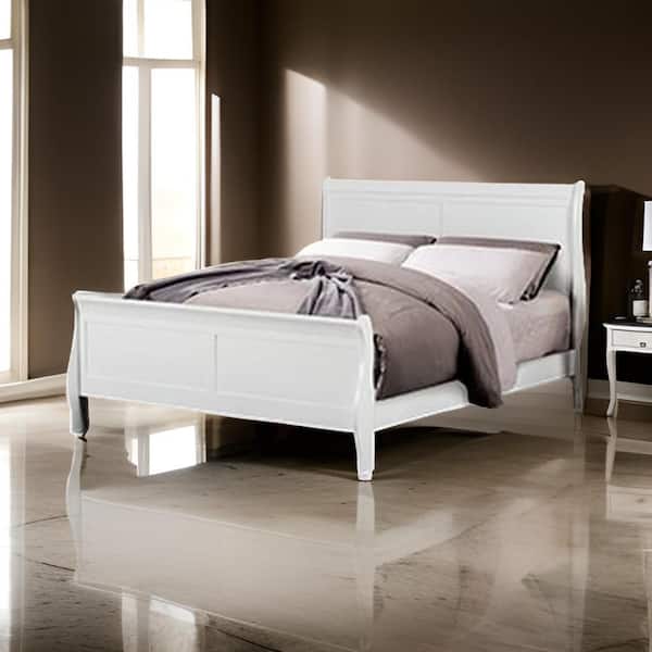 Ryla White Wood Frame Queen Panel Bed with Sleek Modern Design Panel Headboard