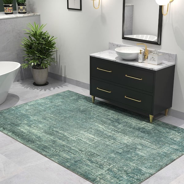 Cayetana Teal 2 ft. x 3 ft. Distressed Transitional Machine Washable Area Rug