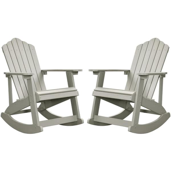 HOOOWOOO Rocky Classic Light Gray Rocking Plastic Outdoor Recycled Adirondack Chair (2-Pack)