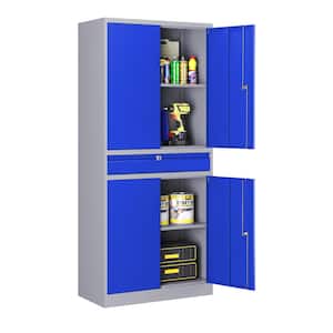 31.50 in. W x 70.87 in. H x 15.75 in. D Grey and Blue Freestanding Cabinet Metal Cabinets with 1-drawer and 2-Shelves