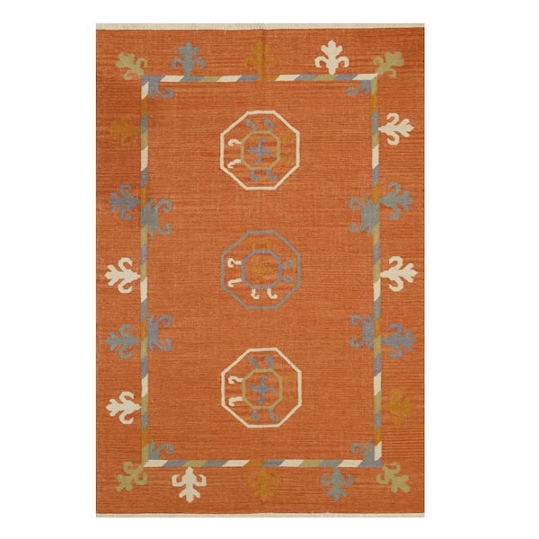 EORC Handmade Wool Rust Red 8 ft. x 10 ft. Traditional Oriental Suzani Kilim Area Rug