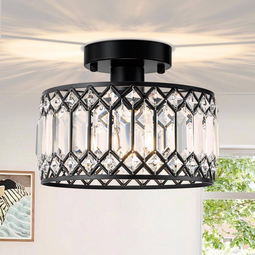 9.06 in. Black Modern Crystal Semi-Flush Mount Ceiling Light price history on PriceWatchPro
