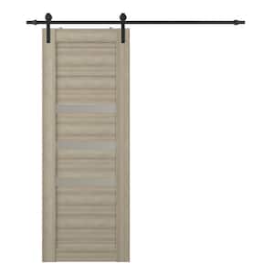 Dora 32 in. x 84 in. 3-Lite Frosted Glass Shambor Wood Composite Sliding Barn Door with Hardware Kit