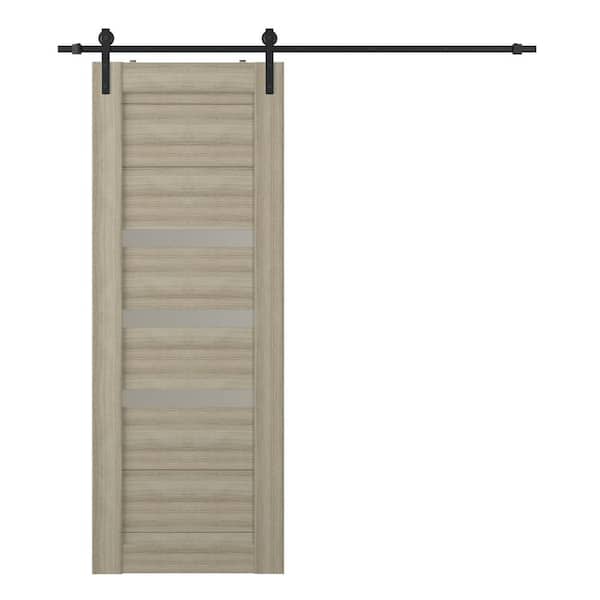 Belldinni Dora 30 in. x 84 in. 3-Lite Frosted Glass Shambor Wood Composite Sliding Barn Door with Hardware Kit