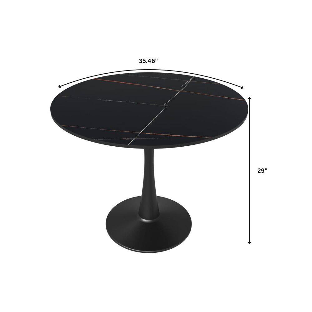 Bristol 35" Round Black Sintered Stone Dining Table with Steel Base
