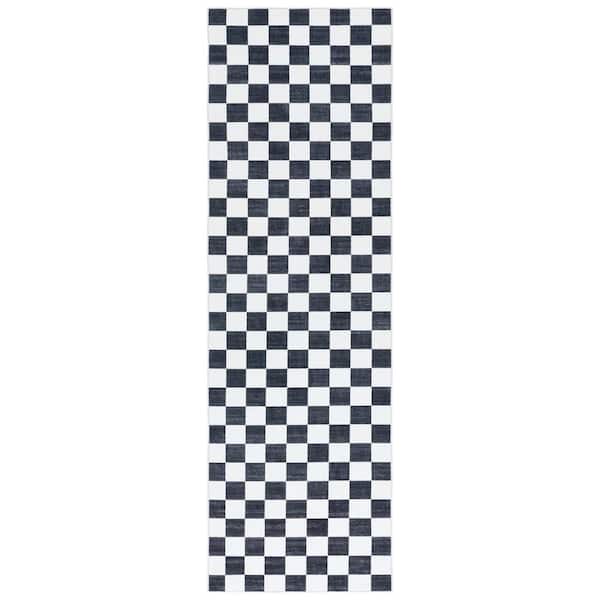 Santa Clara 3 ft. x 8 ft. Ivory/Black Modern Checkered Washable Runner Rug