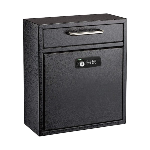 AdirOffice Medium Drop Box Wall Mounted Locking Mailbox Secure Drop Box with Key and Combination Lock, Black