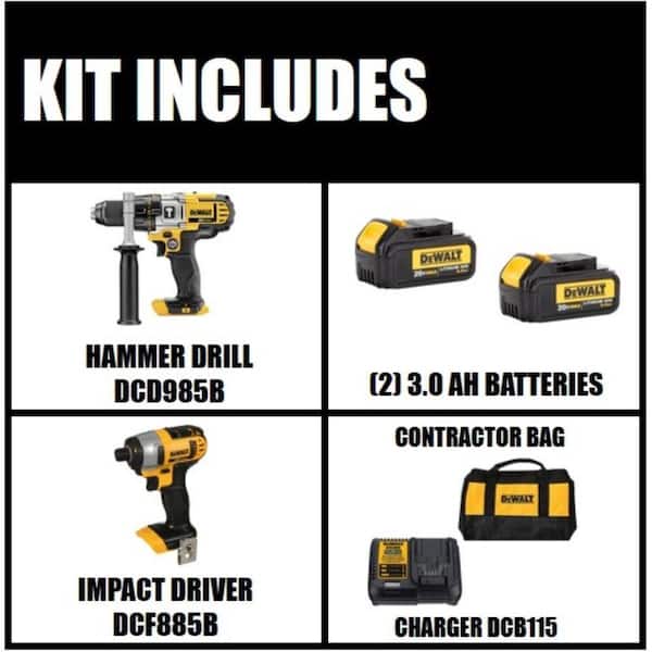 DEWALT - 20-Volt MAX Cordless Hammer Drill/Impact Driver Combo Kit (2-Tool) with (2) 20-Volt 3.0Ah Batteries & Charger