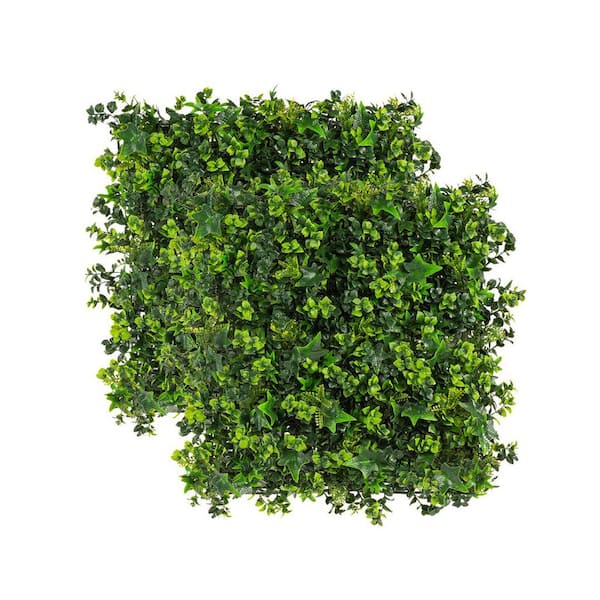 2 in. Green Artificial Mix Leaf 20 in. x 20 in. Foliage Panel (2-Piece)