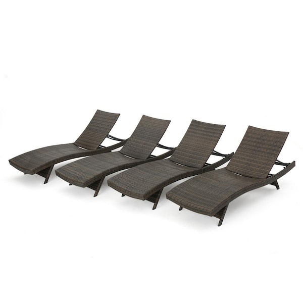 Thira Mixed Mocha 4-Piece Faux Rattan Adjustable Outdoor Patio Chaise Lounge