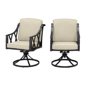 Harmony Hill Black Steel Outdoor Patio Motion Dining Chairs with CushionGuard Putty Tan Cushions (2-Pack)