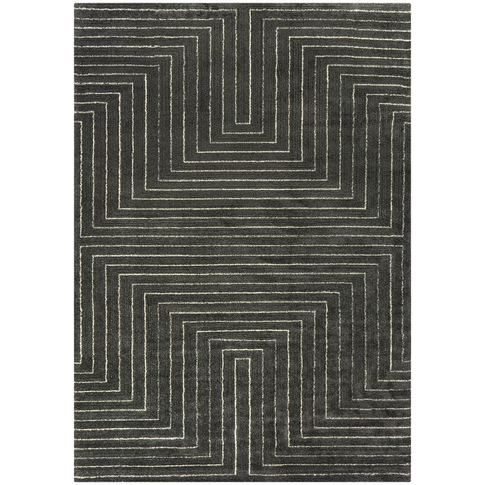 Balta Carmody Modern Geometric Art Deco Area Rug Charcoal 8ft x 10ft  Runner Silver  Cream  Grey