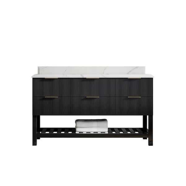 Willow Collections Catalina 60 in. W x 22 in. D x 36 in. H Single Sink Bath Vanity in Black with 1.5" Calacatta Quartz Top