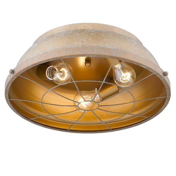Golden Lighting - Bartlett 16.5 in. 3-Light Copper Patina Flush Mount