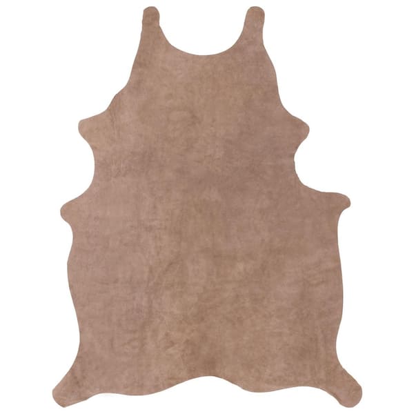 Suede Cowhide 5 ft. x 7 ft. Beige Solid Color Area Rug