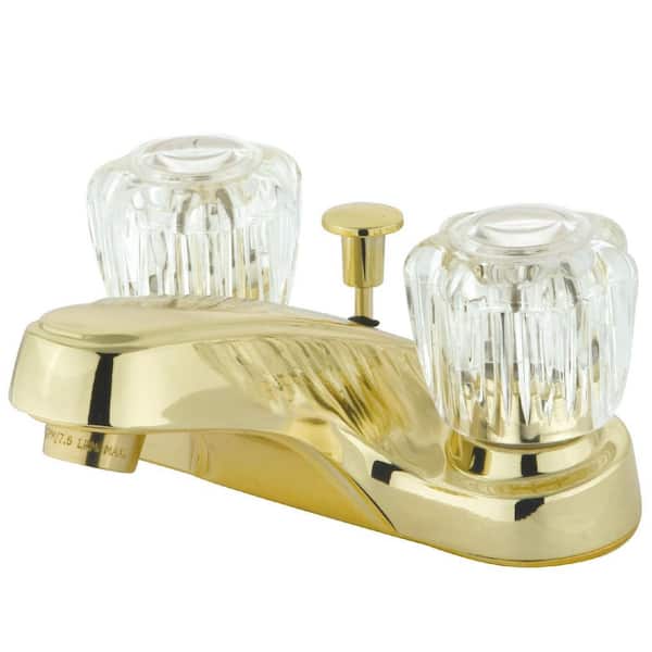 Kingston Brass Americana 4 in. Centerset 2-Handle Bathroom Faucet with Plastic Pop-Up in Polished Brass