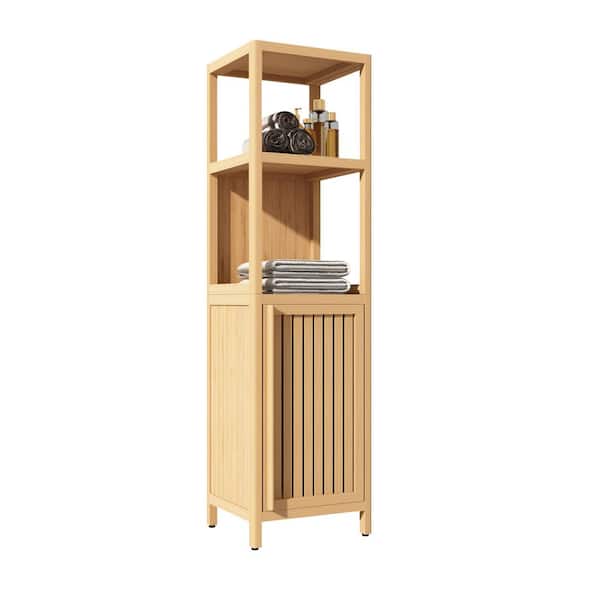 14.09 in. W x 12.99 in. D x 52 in. H Bathroom Linen Cabinet Floor Storage Cabinet with Drawers in Natural