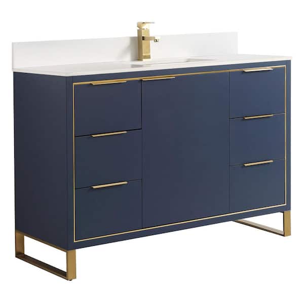 FINE FIXTURES Opulence 48 in. W x 18 in. D x 33.5 in. H Single Sink Bath Vanity in Navy Blue with White Top